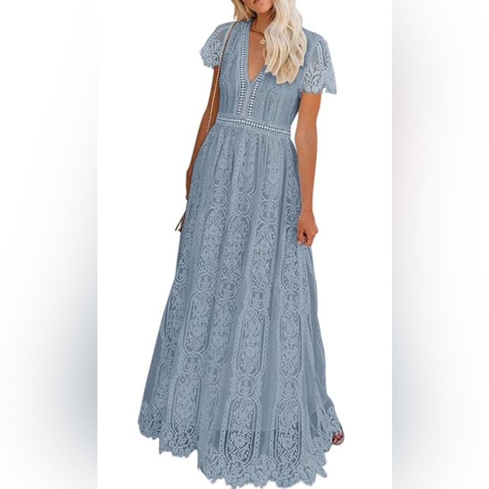 Elegant Blue Lace Maxi Dress